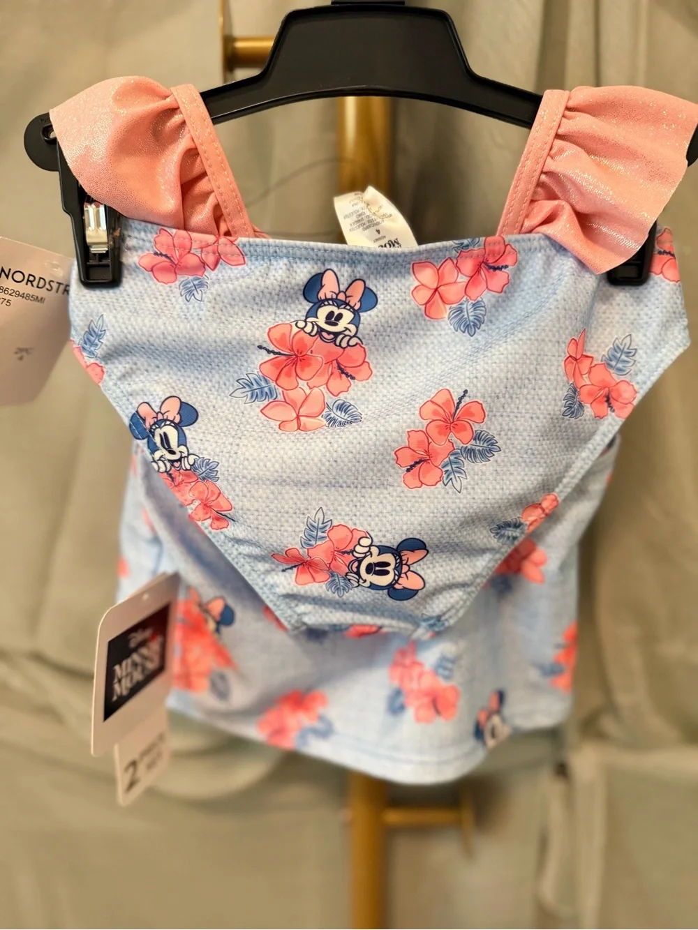 Disney Minnie Mouse Blue Floral Ruffle 2 Piece Swimsuit